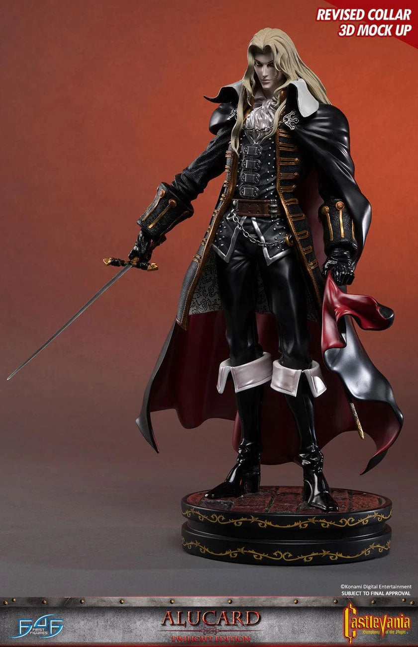 This statue has no edition number, and was a replacement and is in new and unopened condition. 

First 4 Figures is proud to present the highly anticipated Castlevania: Symphony of the Night -  Alucard Twilight Edition!

Alucard, also known as Adrian Fahrenheit Ţepeş, is the dhampir son of Dracula. Born because of an unnatural bond between Dracula and a human woman named Lisa, Alucard had special powers and was destined to be stronger than any human but not as strong as his father.

Alucard is a superb swor