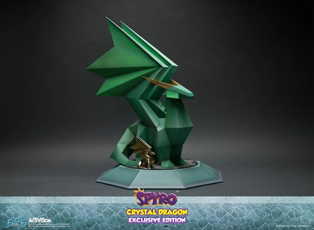 First 4 Figures is proud to present the highly anticipated Crystal Dragon Exclusive Edition statue.

With the exclusion of Spyro, Gnasty Gnorc turned all of the dragons into crystals because they called him ugly and other nasty terms during an interview with Dragon News Network.

In order to free the dragons, Spyro must step into the statue's pedestal. There imprisoned dragon breaks free after a flash of bright light.

The Crystal Dragon statues are one of the main collectibles in the Spyro the Dragon games