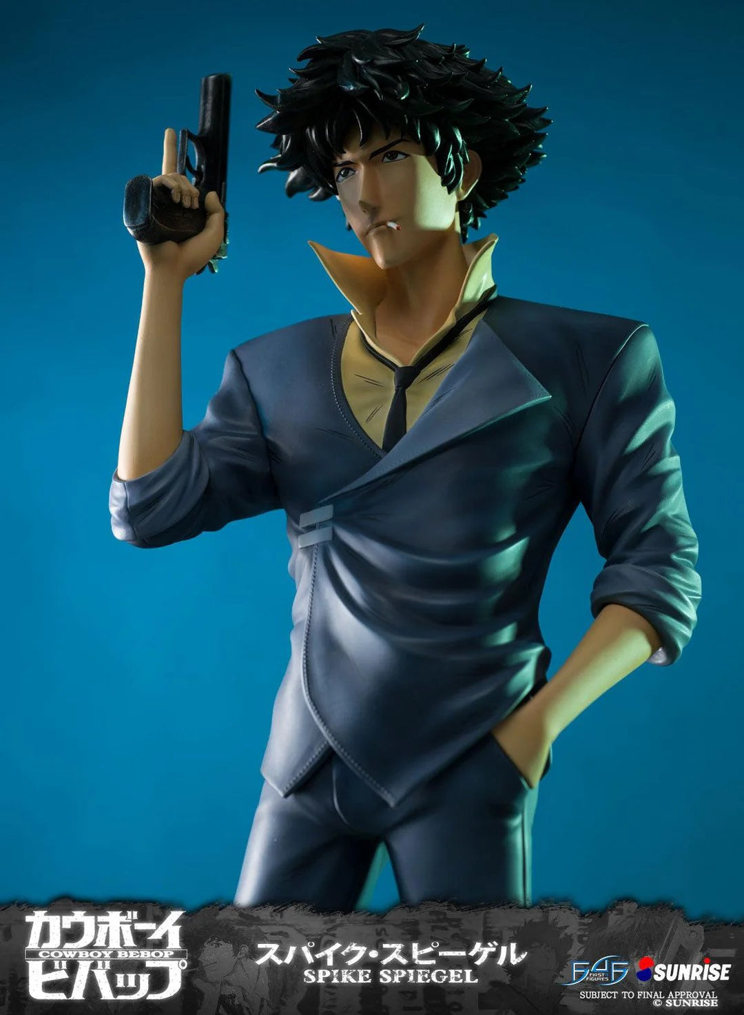 This statue has no edition number, and was a replacement and is in new and unopened condition. 

First 4 Figures is proud to present the highly anticipated Cowboy Bebop statue.

Spike Spiegel, a former member of the criminal Red Dragon Syndicate who left by faking his own death, is a bounty hunter aboard the spaceship Bebop. He's first introduced as the partner of Jet Black, the captain of the Bebop, and the two of them pursue criminals all across the solar system. During his travels on the Bebop, he is dra