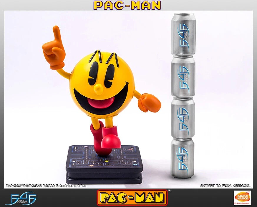 This statue has no edition number, and was a replacement and is in new and unopened condition. First 4 Figures is proud to present their Pac-Man statue. Pac-Man is sculpted as if he is stepping right out of the classic arcade game. The base is decorated with the classic maze outline, complete with his ghost enemies. Standing at 17 inches tall from the tip of his right hand to the detailed base, Pac-Man will be a great centerpiece for any video game collection.The yellow, pie-shaped Pac-Man who travels aroun