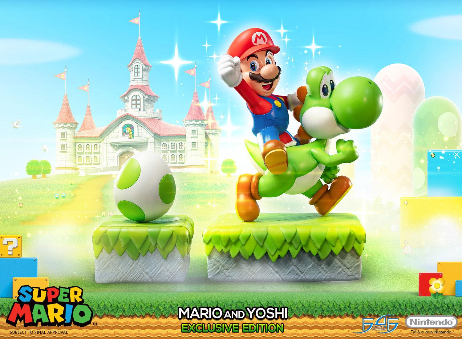 First 4 Figures is proud to present the highly anticipated Super Mario – Mario and Yoshi statue

Super Mario – Mario and Yoshi EXCLUSIVE edition comes with the following:-

Super Mario – Mario and Yoshi RESIN statue 
Yoshi Egg with embedded magnets inspired from the style and theme of the Super Mario games 
Magnetized base for Yoshi Egg to rest on 
A highly detailed base in which Mario and Yoshi stands on  

Product Size: 

Mario and Yoshi Statue including base:

Height – 19 inches (48cm) 

Width – 13 inche