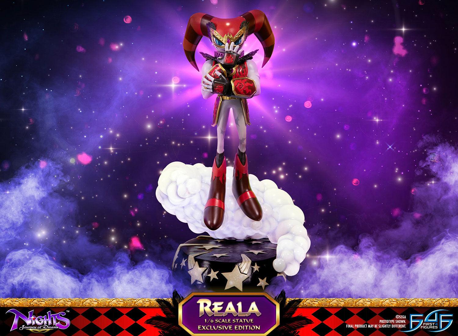 This statue has no edition number, and was a replacement and is in new and unopened condition.

The highly detailed Reala statue is seen striking a static pose inspired by official artwork. He stands atop a cloud to give off an effect as if floating on mid-air, and the stars are influenced by the trail left behind by Reala when he dashes through the air in game. Furthermore, the Exclusive Edition of this statue comes with two (2) LED functions for the cloud.

NiGHTS: Journey of Dreams – Reala (EXCLUSIVE Edi