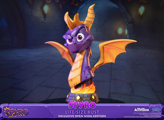 This statue's concept is inspired by the cover art on the physical copies of Spyro™ Reignited Trilogy. To easily appreciate all the details of this statue, a F4F turntable under the base was incorporated to allow manual rotation of the bust a full 360 degrees.

Spyro™ the Dragon – Spyro™ Life-Size Bust (Exclusive Open Wing Edition) comes with the following:

Spyro™ the Dragon – Spyro™ Life-Size Bust resin statue (with open wings)
Highly detailed base inspired by the Spyro™ Reignited Trilogy art style
LED fu