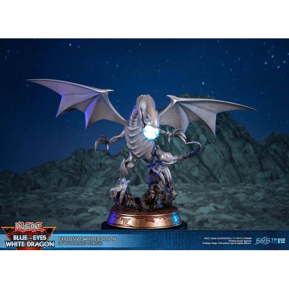 This statue is a replacement and, as such, has no production number or card of authenticity.

First 4 Figures is proud to introduce their latest PVC statue collectible, Blue-Eyes White Dragon! This is the first statue to release in the all-new Yu-Gi-Oh! PVC lineup.

This legendary dragon is a powerful engine of destruction. Virtually invincible, very few have faced this awesome creature and lived to tell the tale.— Blue-Eyes White Dragon Yu-Gi-Oh! Trading Card Game