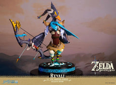 This statue has no edition number, and was a replacement and is in new and unopened condition. 

First 4 Figures is proud to introduce their latest PVC collectible, The Legend of Zelda: Breath of the Wild – Revali Exclusive Edition PVC statue.

Revali is in this stoic pose wielding the Great Eagle Bow, which has a slightly elastic bowstring. As one of the four Champions of Hyrule, he dons the blue cloth bestowed upon them by Princess Zelda as a symbol that they are, indeed, Champions of Hyrule. And given th