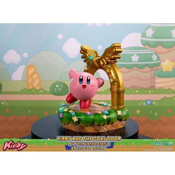 This statue has no edition number, and was a sample and is in new and unopened condition.

This is the first statue to release in the all-new Kirby™ PVC lineup.

At the end of each stage is a Goal Door that Kirby and his pals enter to play a Goal Game before proceeding to a new level. Kirby does a quick twirl and strikes a very cute pose just before they enter the Goal Door. That entire scene with Kirby by the Goal Door and striking a pose is where this statue's concept is inspired from. And the base replic