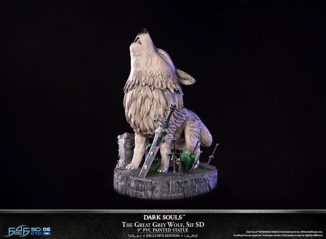 This statue has no edition number, and was a replacement and is in new and unopened condition. 

First 4 Figures is proud to introduce their latest PVC statue collectible, The Great Grey Wolf, Sif SD Exclusive Edition.

There is a cutscene that plays just before the start of The Great Grey Wolf, Sif boss battle, and there are two variations to this cutscene depending on how players progress through the game. This statue's concept is inspired cutscene, which can be unlocked by doing the Artorias of the Abyss