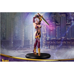 The highly detailed Ivy statue is inspired by her official artwork from Soulcalibur II. This is also the pose she strikes during her ending cutscene when you finish her Arcade Mode. She stands atop a circular base with the Soulcalibur II logo embossed on it.

Statue measures approximately 21 inches tall