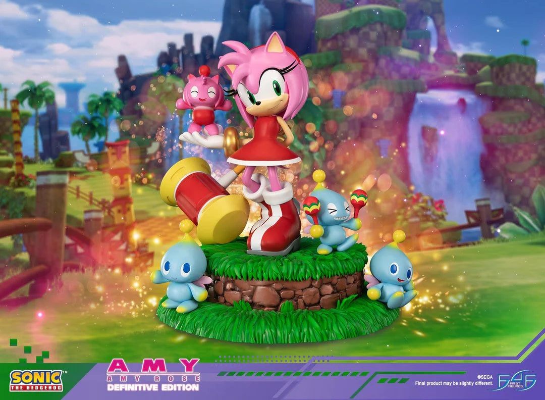 This item is new in box, and never displayed.

First 4 Figures proudly presents the high-quality resin statue of Sonic the Hedgehog’s Amy! Amy is described as a cheerful, yet formidable, part of Sonic’s team. She made her video game debut in 1993, and to this day, she proclaims herself to be Sonic’s #1 fangirl! This statue features Amy in a faithful recreation of her video game appearance, from her vibrant pink coloring to her bright red dress and shoes. Amy is also wielding her signature Piko Piko Hammer,