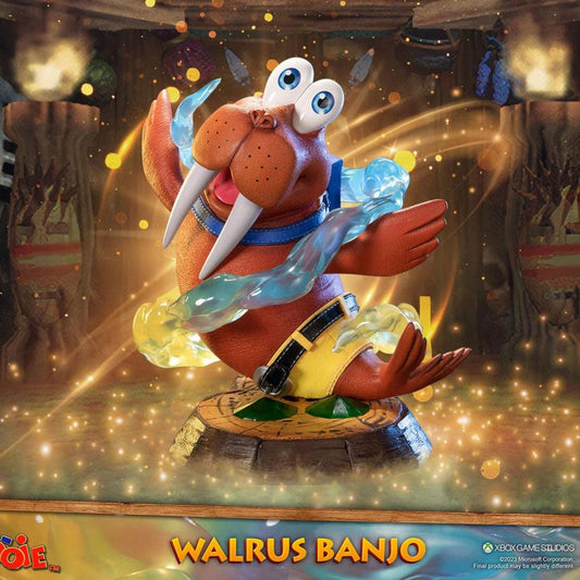 First 4 Figures proudly presents their latest resin collectible, Walrus Banjo! This is the third “transformation” statue to release in the Banjo-Kazooie™ lineup.

One of the many transformations Banjo and Kazooie undergo in the original game is turning into an adorable Walrus to explore Freezeezy Peak. This toothy transformation can withstand the world’s icy waters, and can also challenge Boggy the Bear to a sled race! 

The base of Walrus Banjo replicates the skull plinth that Banjo steps on for Mumbo to p