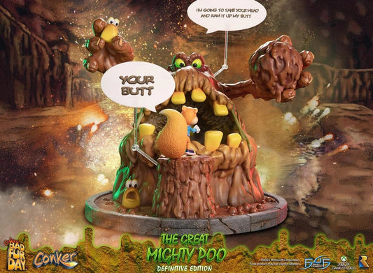 The Great Mighty Poo (Definitive Edition) Resin Statue

The Great Mighty Poo is a grotesque yet humorous character, taking the form of a giant singing pile of feces. Its operatic voice and unconventional presence add a distinct comedic element to the game.

The Definitive Edition comes with an interchangeable right arm holding a sweet corn and an interchangeable left arm holding a P.O.S. The additional sweet corn piece can be moved from the hand to the mouth. This edition features a built-in sound function