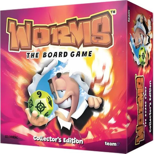 Worms: The Board Game is a hilarious game of strategy, chance and exploding sheep!
The worms are back, and now they’re battling for your tabletop! Navigate the map to collect crates and choose from a selection of classic Worms weaponry to defeat your opponents.

Sounds easy, right? Just watch out for the destructible landscape, Wind, Water, Mines, Oil Drums and exploding bananas!