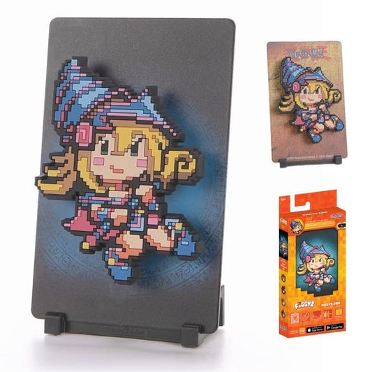 Her spells are not to be taken lightly. She has trained with the best—Dark Magician.

FiGGYZ are Pop Magnet Collectibles - pixel-art characters that snap magnetically onto display-ready backdrops.

Each one features:

A reversible metal display
Side A: Themed background related to the character
Side B: Classic Background, typically of the franchise
A magnetized figure raised off the surface using MagMounts™ for a 3D pop out feeling
Comes with a display base for shelves and a magnetic sticker for mounting on