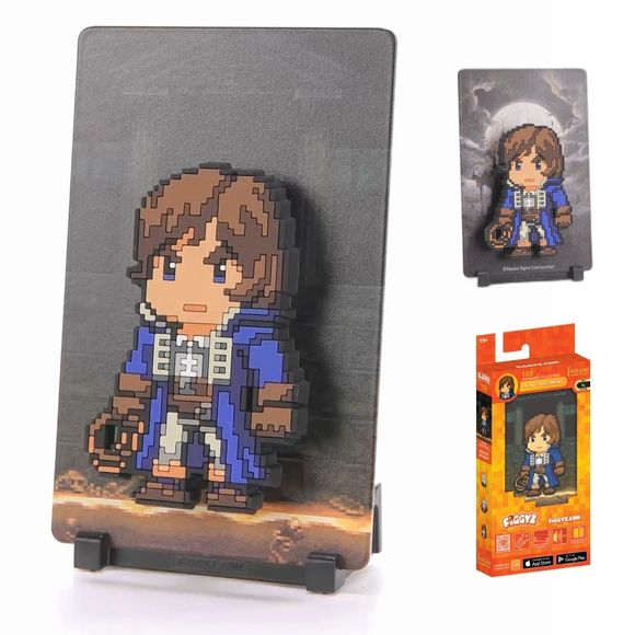 A legendary vampire hunter of the Belmont clan, armed with the Vampire Killer whip.

FiGGYZ are Pop Magnet Collectibles - pixel-art characters that snap magnetically onto display-ready backdrops.

Each one features:

A reversible metal display
Side A: Themed background related to the character
Side B: Classic Background, typically of the franchise
A magnetized figure raised off the surface using MagMounts™ for a 3D pop out feeling
Comes with a display base for shelves and a magnetic sticker for mounting on