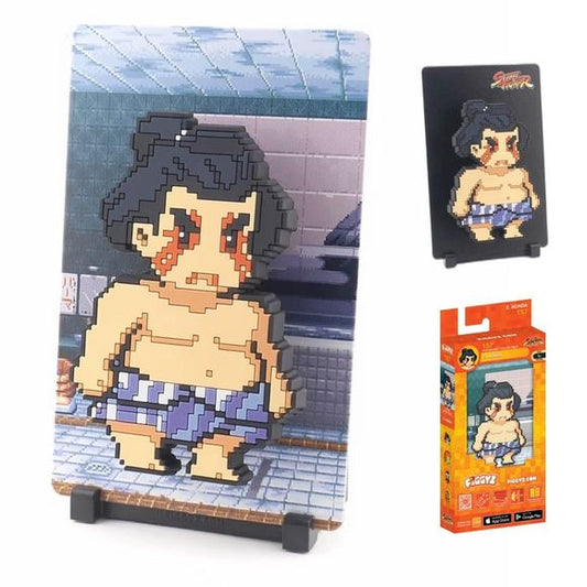 A sumo wrestler striving to prove the strength of sumo to the world.

FiGGYZ are Pop Magnet Collectibles - pixel-art characters that snap magnetically onto display-ready backdrops.

Each one features:

A reversible metal display
Side A: Themed background related to the character
Side B: Classic Background, typically of the franchise
A magnetized figure raised off the surface using MagMounts™ for a 3D pop out feeling
Comes with a display base for shelves and a magnetic sticker for mounting on any vertical su