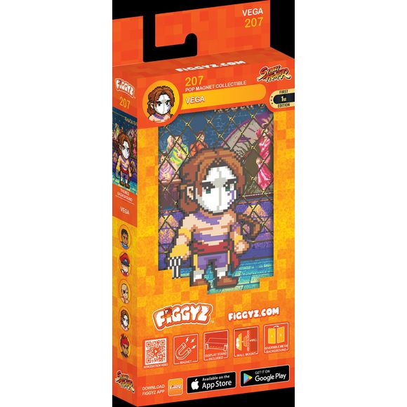 The Claw-wielding, narcissistic ninja obsessed with beauty who also serves as a personal bodyguard to M. Bison.

FiGGYZ are Pop Magnet Collectibles - pixel-art characters that snap magnetically onto display-ready backdrops.

Each one features:

A reversible metal display
Side A: Themed background related to the character
Side B: Classic Background, typically of the franchise
A magnetized figure raised off the surface using MagMounts™ for a 3D pop out feeling
Comes with a display base for shelves and a magne