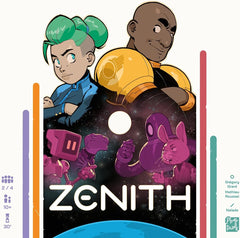 Zenith is an intense, tactical game for two players or for four players in teams.

Players struggle for control of the Solar System. Power play, diplomacy, technological development — every strategy can be used to achieve victory.

Each player seeks to take power over five zones using a "tug-of-war" system. To do this, on their turn, they must play a card and choose whether to:

Use it to gain influence on a planet (and apply some effects),
Advance in one of the three technology trees, or
Take the Leadershi