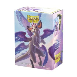 Let the cuteness soar with Whiskerwing Brushed Art Sleeves. This little mouse-dragon has already stolen the hearts of our dragons and players’ hearts are next on its list.
Dragon Shield Standard Art Sleeves are printed directly on the sleeve and do not peel or split. Brushed Art Sleeves have a lightly textured back giving them a silky smooth shuffle feel. No white borders, full art or colored frames.
The sturdy cardboard box fits 75+ single sleeved cards or 65+ double sleeved cards measuring up to 63 x 88 m