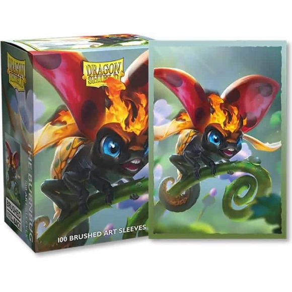 In a new installment of the Dragon Shield series Spirit Dragons, the fiery and vicious Burnbug is revealed.

Dragon Shield Standard Art Sleeves are printed directly on the sleeve and do not peel or split. Brushed Art Sleeves have a lightly textured back giving them a silky smooth shuffle feel. No white borders, full art or colored frames.
The sturdy cardboard box fits 75+ single sleeved cards or 65+ double sleeved cards measuring up to 63 x 88 mms (2.5 x 3.5"), for games like MTG, Pokemon, Flesh and Blood,