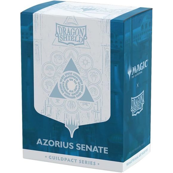 "The rules of logic and order have already made the choice for you." Uphold the law with your peers in the Azorius Senate. Show your guild allegiance with the Magic x Dragon Shield Azorius Senate Matte Dual Art Sleeves.The Guildpact series celebrates the ten iconic guilds of Ravnica. Each sleeve features their guild symbol in exquisite metallic print on a subtle background based on the Guildgate artwork. The back and interior of the sleeves use the guild's colors to perfectly match both the guild and your d