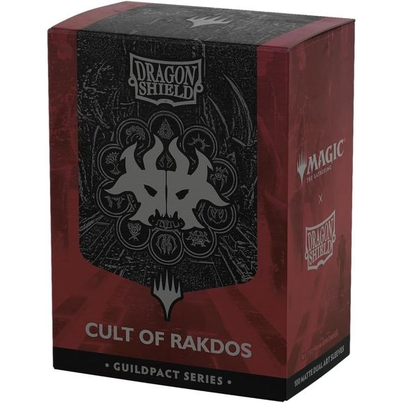 "Let all feel joy in pain." Revel in agonizing ecstasy with the Cult of Rakdos. Show your guild allegiance with the Magic x Dragon Shield Cult of Rakdos Matte Dual Art Sleeves.The Guildpact series celebrates the ten iconic guilds of Ravnica. Each sleeve features their guild symbol in exquisite metallic print on a subtle background based on the Guildgate artwork. The back and interior of the sleeves use the guild's colors to perfectly match both the guild and your deck.
Dragon Shield Standard Matte Dual Art