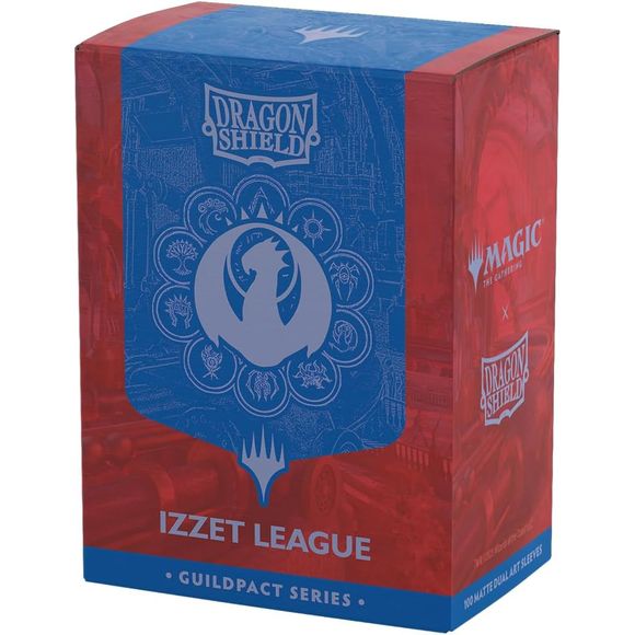 "Enter those with the vision to create and the daring to release their creations." Break all limits alongside the visionary (definitely not mad!) mages of the Izzet League. Show your guild allegiance with the Magic x Dragon Shield Izzet League Matte Dual Art Sleeves.The Guildpact series celebrates the ten iconic guilds of Ravnica. Each sleeve features their guild symbol in exquisite metallic print on a subtle background based on the Guildgate artwork. The back and interior of the sleeves use the guild's col