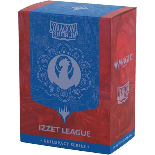 "Enter those with the vision to create and the daring to release their creations." Break all limits alongside the visionary (definitely not mad!) mages of the Izzet League. Show your guild allegiance with the Magic x Dragon Shield Izzet League Matte Dual Art Sleeves.The Guildpact series celebrates the ten iconic guilds of Ravnica. Each sleeve features their guild symbol in exquisite metallic print on a subtle background based on the Guildgate artwork. The back and interior of the sleeves use the guild's col