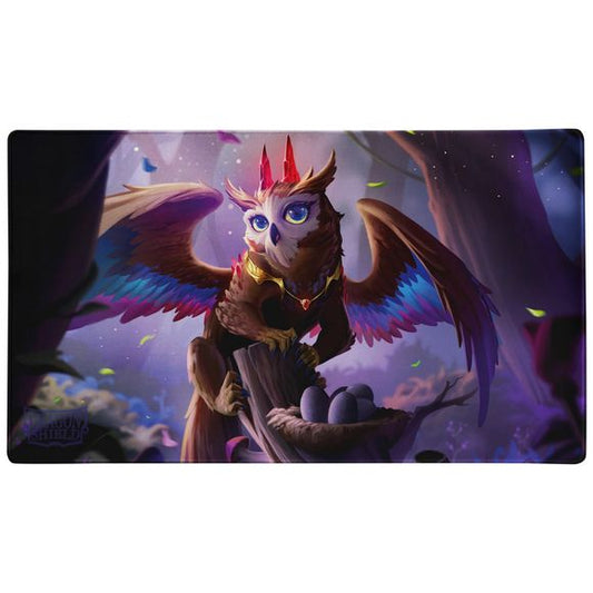 Take to the skies and defend your deck with The Dragowlis playmat. This owl-dragon's cuteness will turn heads 180ï¿½ and might cause opponents to go *hoot hoot*. The Dragowlis is part of the absolutely adorable Spirit Animals series. Enjoy the new, silky smooth surface texture. Together with the non-slip, rubber bottom and premium stitched-edge, your playmat will stay in place and see you through countless adventures. Our sturdy art tube provides convenient storage and transport, so you can take your playma