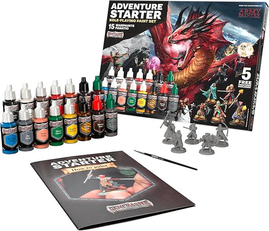 Bring your adventures to life! This epic paint set contains not only a full party of 5 fantastic, highly detailed miniatures – it also includes a Starter Brush and 15 of the most essential Warpaints Fanatic colours you need for painting your party of heroes and heroines fighting the foul monsters, dragons, and evil creatures lurking in dark dungeons or above ground.

Contents:

15x 18ml Warpaints Fanatic
5x FREE detailed snap-fit miniatures
1x FREE starter brush
1x FREE painting guide