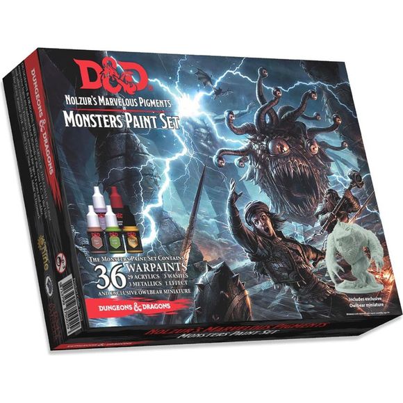 Nothing brings the Dungeons & Dragons world to life more than the creatures that inhabit it – and playing with painted miniatures, representing your mighty heroes or foul monster encounters, makes the adventure coming to life in front of you. This official D&D set of Marvellous Pigments will offer you a perfect palette to painting the many and varied monsters from the Monster Manual and it comes with an exclusive Owlbear miniature to get you started. The Army Painter Warpaints are a high quality acrylic pai