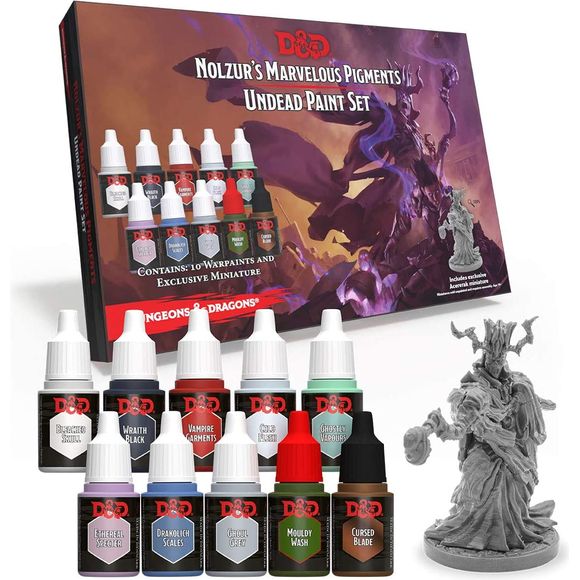 Nothing brings a D&D world to life more than the creatures that inhabit it – and playing with painted miniatures, from mighty heroes to foul monster encounters, the adventure comes to life right in front of you. The Dungeons & Dragons Undead Paint Set includes 10 high–quality and unique colors, toned specifically to match all the undead creatures you might imagine. Warpaints are a high–quality acrylic paint range specifically designed to paint detailed miniatures. The paint has a creamy consistency and is e