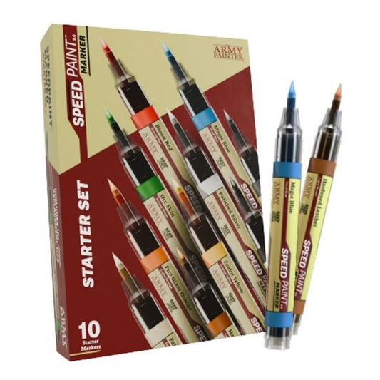 With Speedpaint Markers, you hold an entire hobby in your hands. This Starter Set gives you 10 ultra-rich Speedpaint colours that make painting easier than ever. Without a brush or palette, you can switch between colours in a heartbeat and take your hobby wherever you go. This set includes 10 x 6ml Speedpaint Markers. Inside each marker is our fan-favourite Speedpaint 2.0 formula, including 9 highly saturated and specially designed Speedpaint Acrylic colours and one Speedpaint Metallic paint.