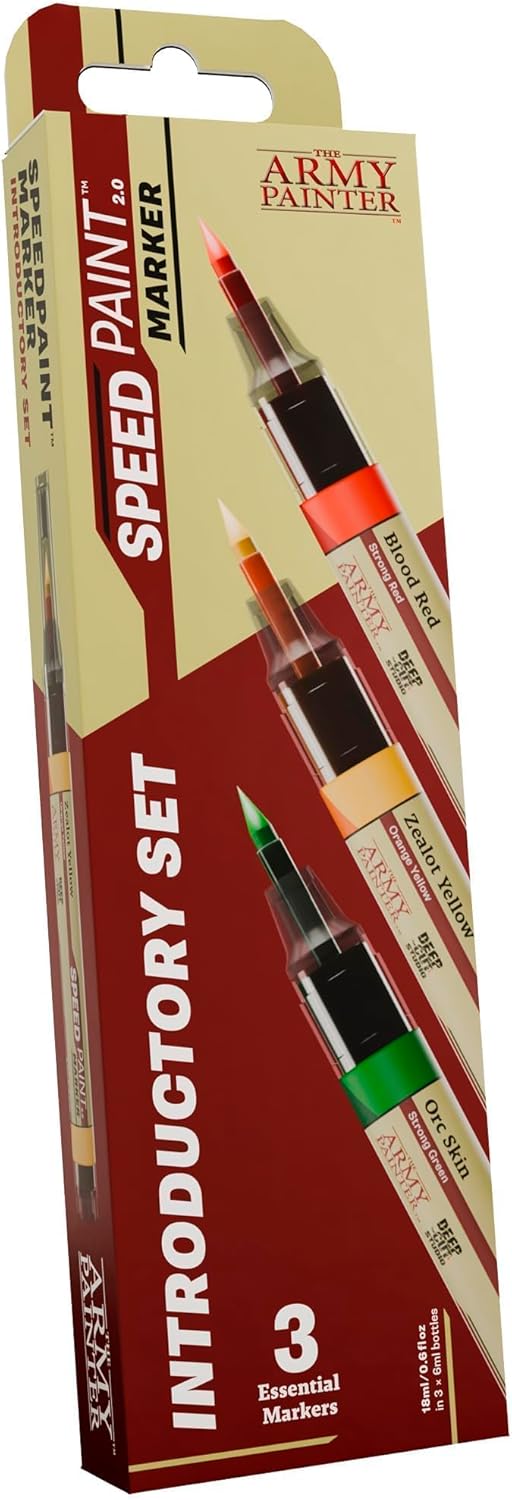 With Speedpaint Markers, you hold an entire hobby in your hands. Try Speedpaint Markers with 3 ultra-rich colours that make painting easier than ever. Without a brush or palette, you can switch between colours in a heartbeat and take your hobby wherever you go. Inside each marker is our fan-favourite Speedpaint 2.0 formula, featuring highly saturated Acrylic colours. Experiment with this Introductory Set, featuring 3 x 6ml Speedpaint Markers and push the boundaries of your hobby!