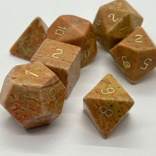 Galactic Dice Premium Dice Sets - Brown Jade Set of 7 Stone Dice with Tin | Galactic Toys & Collectibles