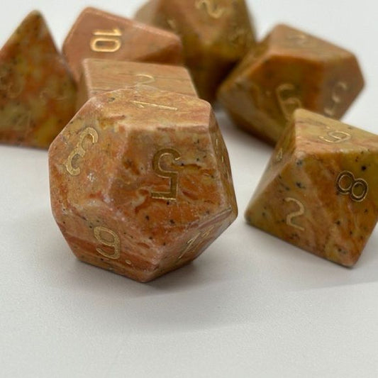 Galactic Dice Premium Dice Sets - Brown Jade Set of 7 Stone Dice with Tin | Galactic Toys & Collectibles