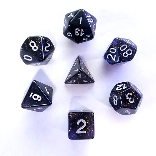 Galactic Dice Premium Dice Sets - Blue (Dark Blue Sparkle & Silver) Acrylic Set of 7 Dice | Galactic Toys & Collectibles