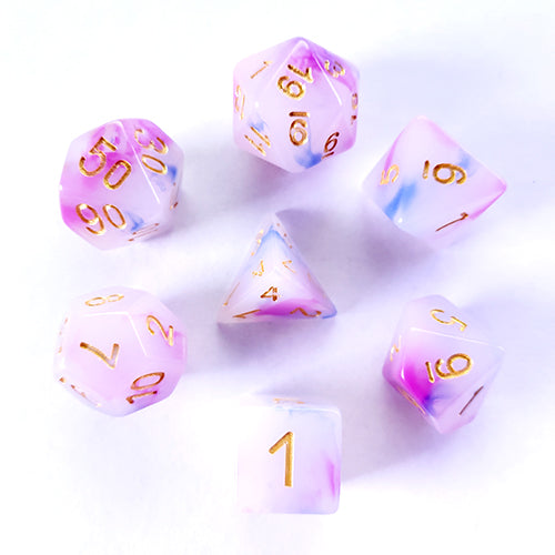 The perfect companion for your gaming needs! These HD acrylic dice are exactly what you've been searching for that upcoming game night with the group. This set includes one of each: d20, d12, d10, d10 (percentile), d8, d6, and a d4 (7 dice in total) in a