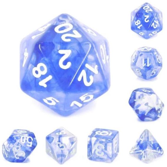 Galactic Dice Premium Dice Sets - Nebula Blue (Blue, Clear, & White) Acrylic Set of 7 Dice | Galactic Toys & Collectibles
