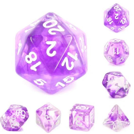 Galactic Dice Premium Dice Sets - Nebula Purple (Purple, Clear, & White) Acrylic Set of 7 Dice | Galactic Toys & Collectibles