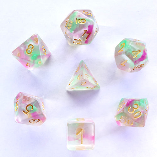 The perfect companion for your gaming needs! These HD acrylic dice are exactly what you've been searching for that upcoming game night with the group. This set includes one of each: d20, d12, d10, d10 (percentile), d8, d6, and a d4 (7 dice in total) in a