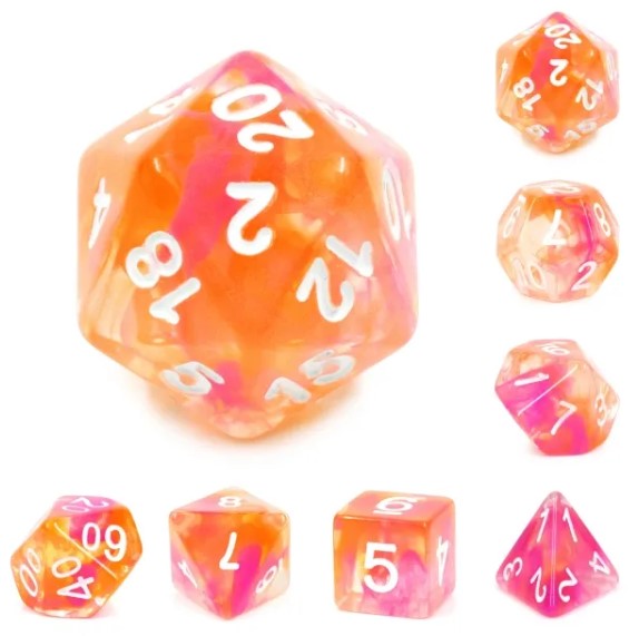 Galactic Dice Premium Dice Sets - Transparent Blend (Orange, Pink, & White) Acrylic Dice Set | Galactic Toys & Collectibles