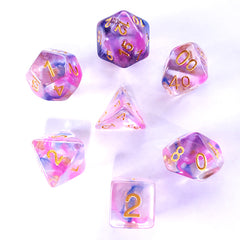Galactic Dice Premium Dice Sets - Morning Glory (Pink, Purple, & Clear) Acrylic Set of 7 Dice | Galactic Toys & Collectibles