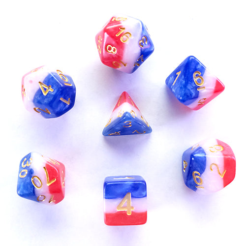 Galactic Dice Premium Dice Sets - Red, White, & Blue Acrylic Set of 7 Dice | Galactic Toys & Collectibles