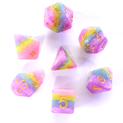 Galactic Dice Premium Dice Sets - Floral (Pink, Blue, & Yellow) Acrylic Set of 7 Dice | Galactic Toys & Collectibles