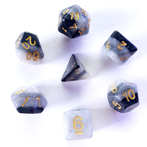 The perfect companion for your gaming needs! These HD acrylic dice are exactly what you've been searching for that upcoming game night with the group. This set includes one of each: d20, d12, d10, d10 (percentile), d8, d6, and a d4 (7 dice in total) in a