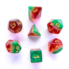 Galactic Dice Premium Dice Sets - Watermelon Acrylic (Green, Red, & Gold) Set of 7 Dice | Galactic Toys & Collectibles
