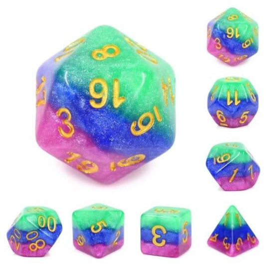 Galactic Dice Premium Dice Sets - Jester's Gambit (Green, Blue, & Purple) Acrylic Set of 7 Dice | Galactic Toys & Collectibles