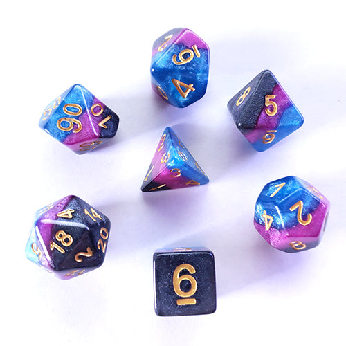 The perfect companion for your gaming needs! These HD acrylic dice are exactly what you've been searching for that upcoming game night with the group. This set includes one of each: d20, d12, d10, d10 (percentile), d8, d6, and a d4 (7 dice in total) in a