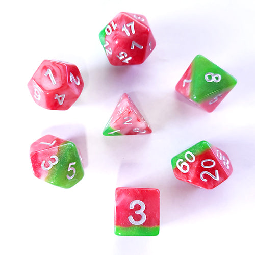 Galactic Dice Premium Dice Sets - Italian Ice (Pink, Green, & Silver) Acrylic Set of 7 Dice | Galactic Toys & Collectibles