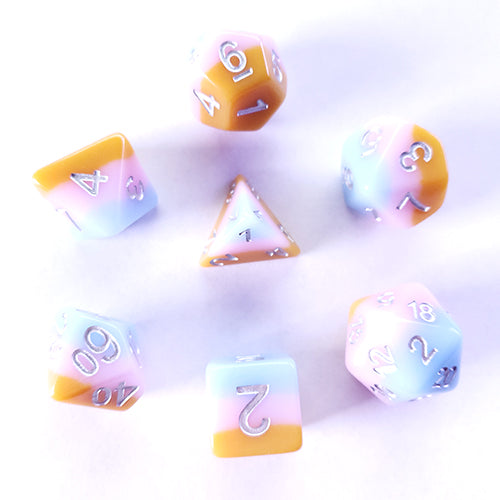 Galactic Dice Premium Dice Sets - Soft Cream (Pink, Blue, & Yellow) Acrylic Set of 7 Dice | Galactic Toys & Collectibles